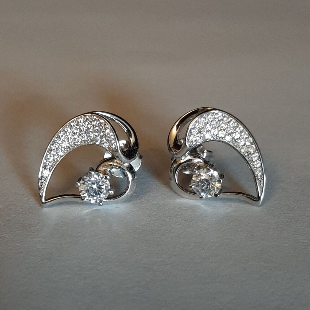 NEW Sterling Silver 925 Micro Pave Cubic Zirconia Studs Awesome Earrings Italy - Picture 3 of 7